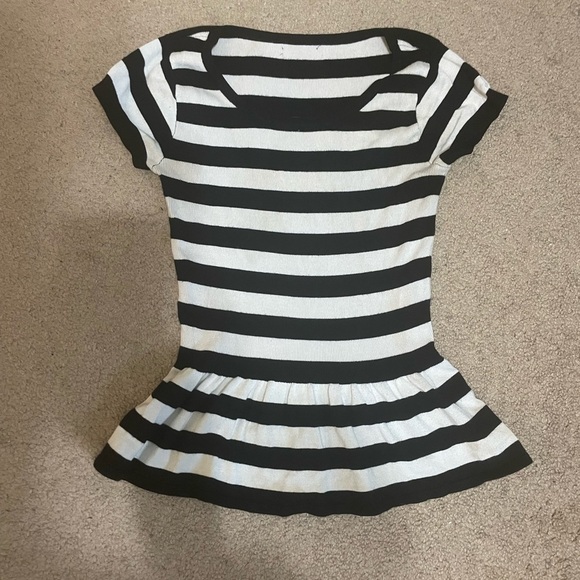 Express black and white striped peplum top size small - Picture 1 of 6